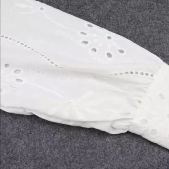 SOLD OUT White Boho Floral Eyelet Button Up Blouse - Picture 14 of 15